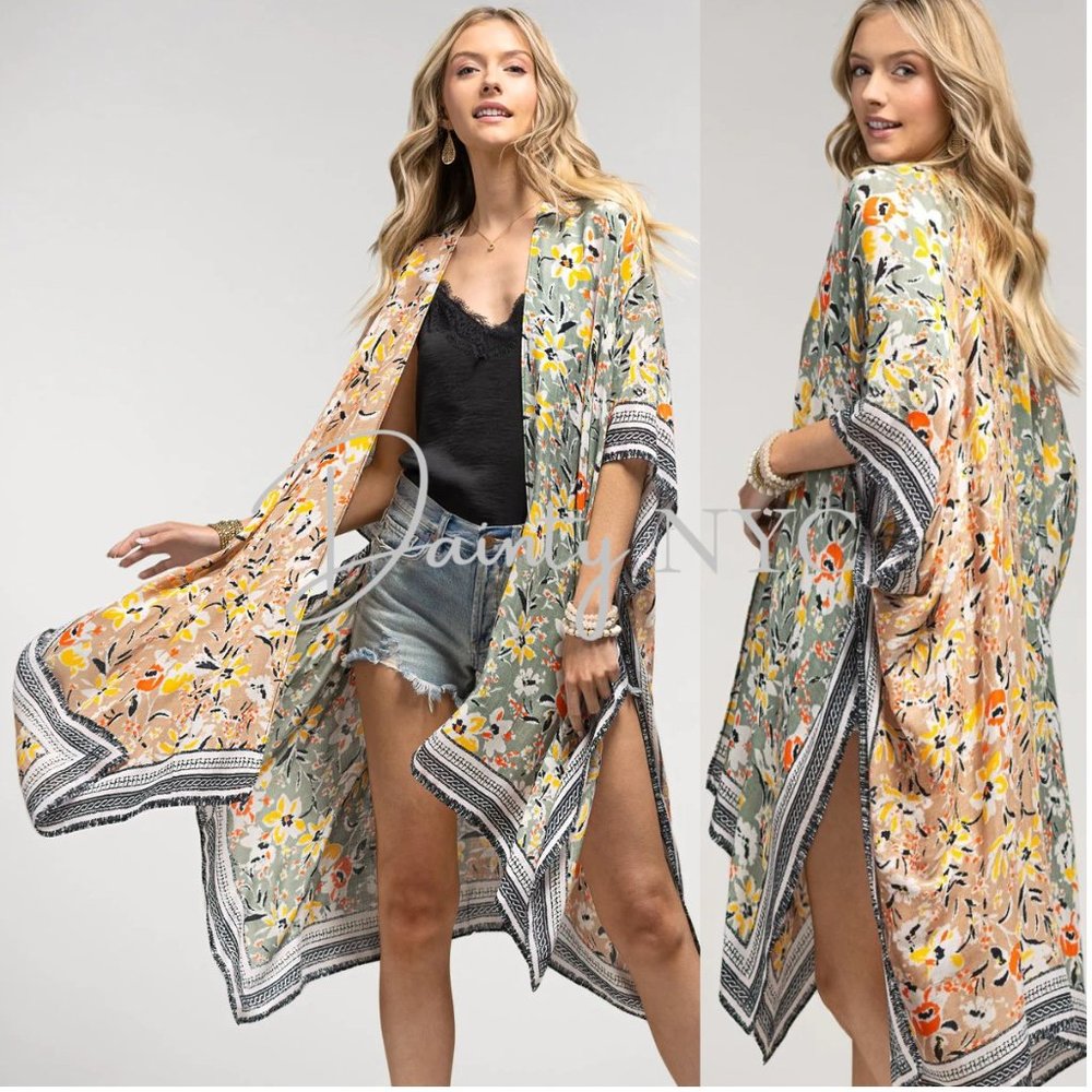 Duo Tone Floral Kimono